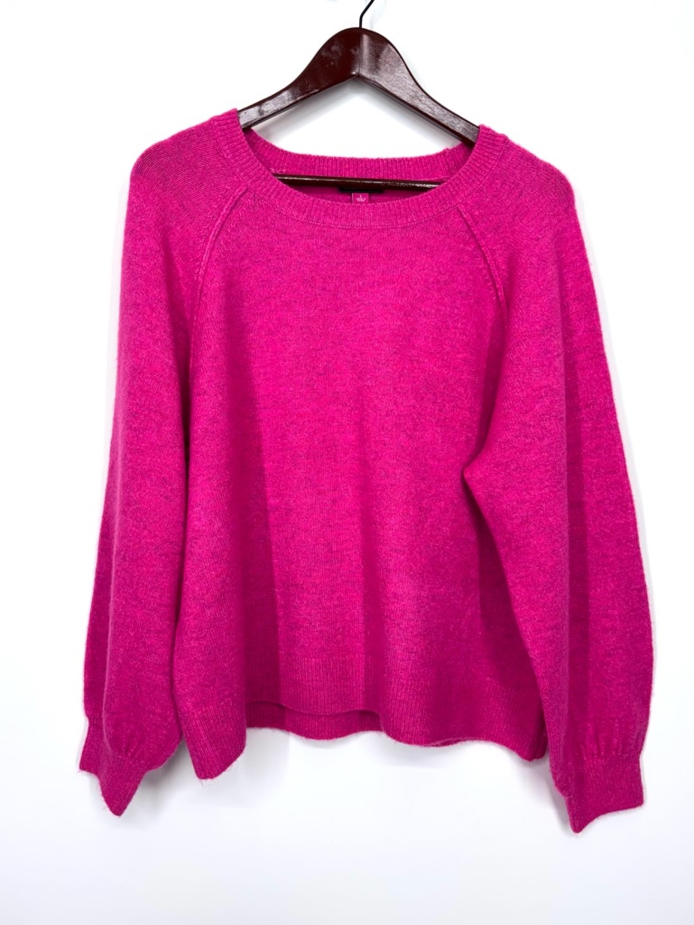 Vince Camuto Bright Pink Balloon Sleeve Crewneck Sweater With Purple Weave Nwot